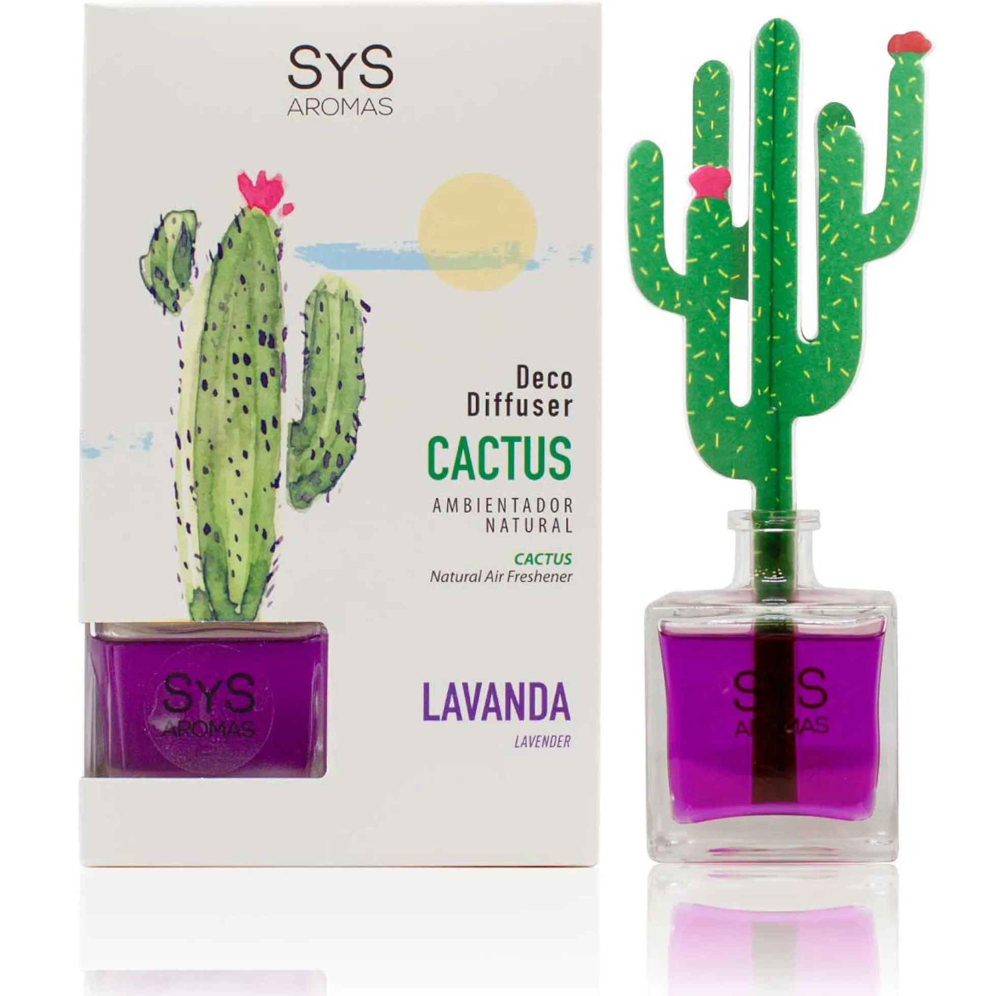 Ambientador Difusor Cactus Lavanda Deco Diffuser SYS Aromas 90 ml | Aroma Floral y Agreste | Relajante