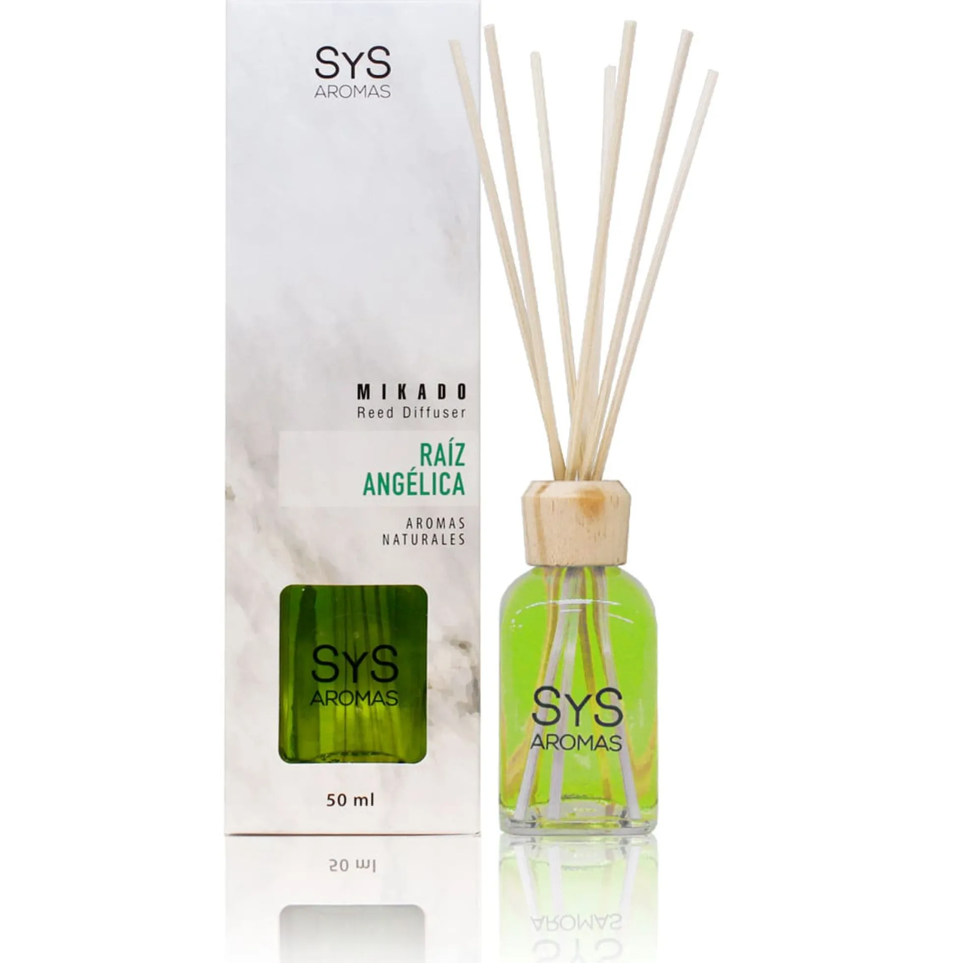 Ambientador Mikado Raíz Angélica Mármol SYS Aromas 50 ml | Aroma Herbal y Balsámico | Refrescante