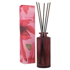 Ambientador mikado rosa de Damasco en frasco rayado granate Roura 100 ml
