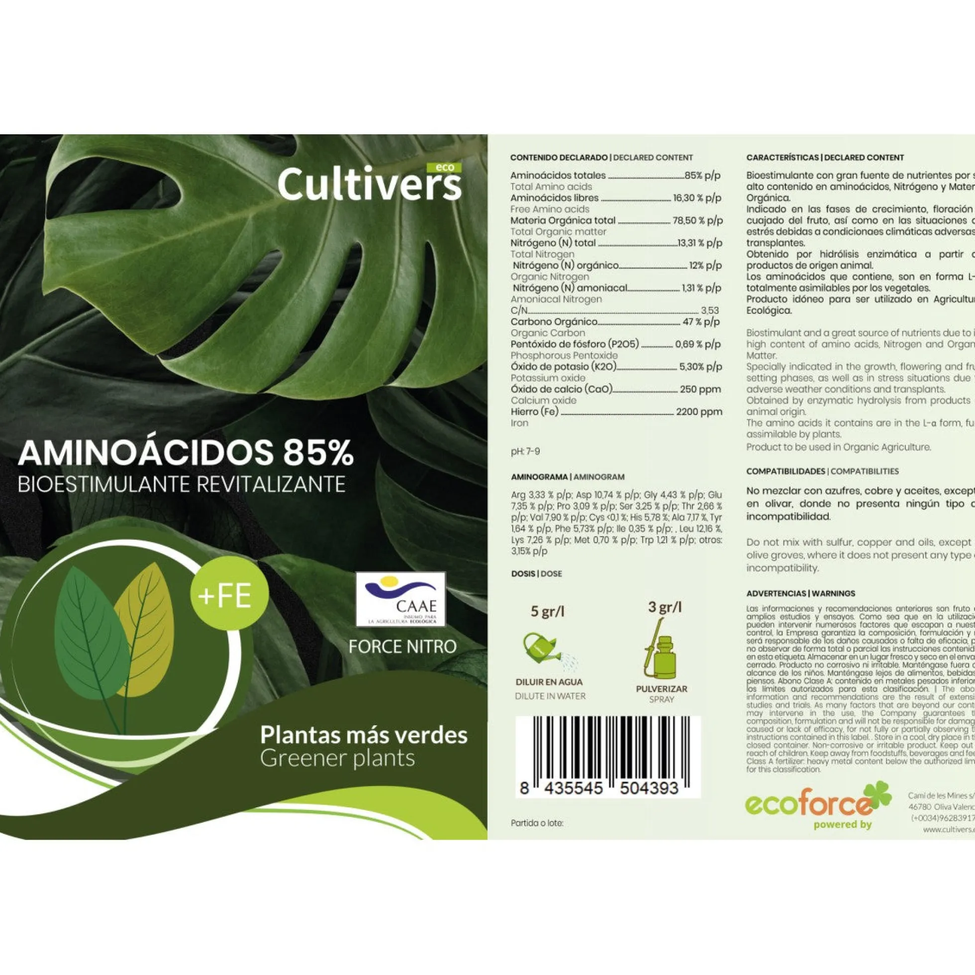 Aminoácidos 85% Cultivers 5 Kg