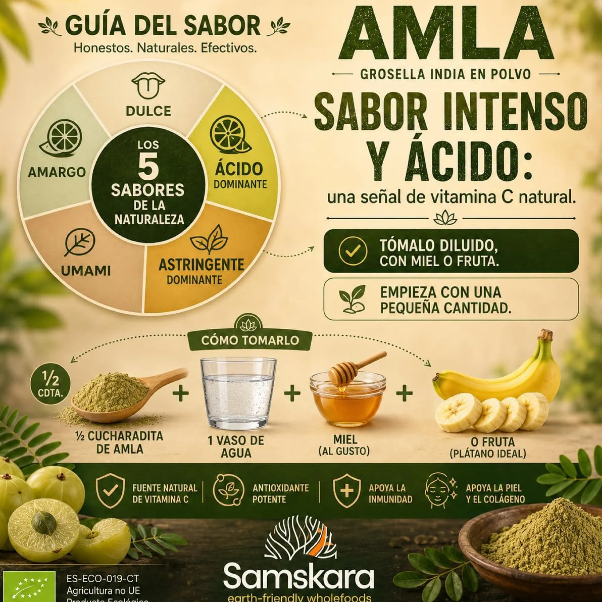Amla En Polvo Bio | Samskara | Para Cabello Y Piel | Fuente Natural De Vitamina C, Colágeno Y Calcio - 500g
