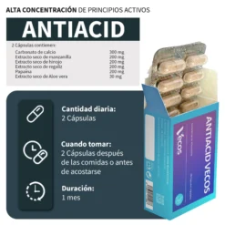 Antiacid Vecos 60 Cápsulas | Antiácido Y Antirreflujo | Alginato De Sodio Y Calcio