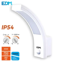 Aplique Exterior Led 10w 750lm 6400k Ip54 6,6x18,8x25cm Con Sensor De Movimiento Edm