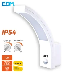 Aplique Exterior Led 10w 750lm 4000k Ip54 6,6x18,8x25cm Con Sensor De Movimiento Edm