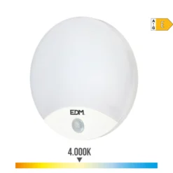 Aplique Redondo Exterior Led 13w 1850lm 4000k Ip54 Ø25x4,9cm Con Sensor De Movimiento Edm