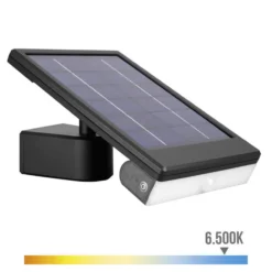 Aplique Solar Led 6w 720lm 6.500k Con Sensor Crepuscular Y Movimiento. Color Negro Edm
