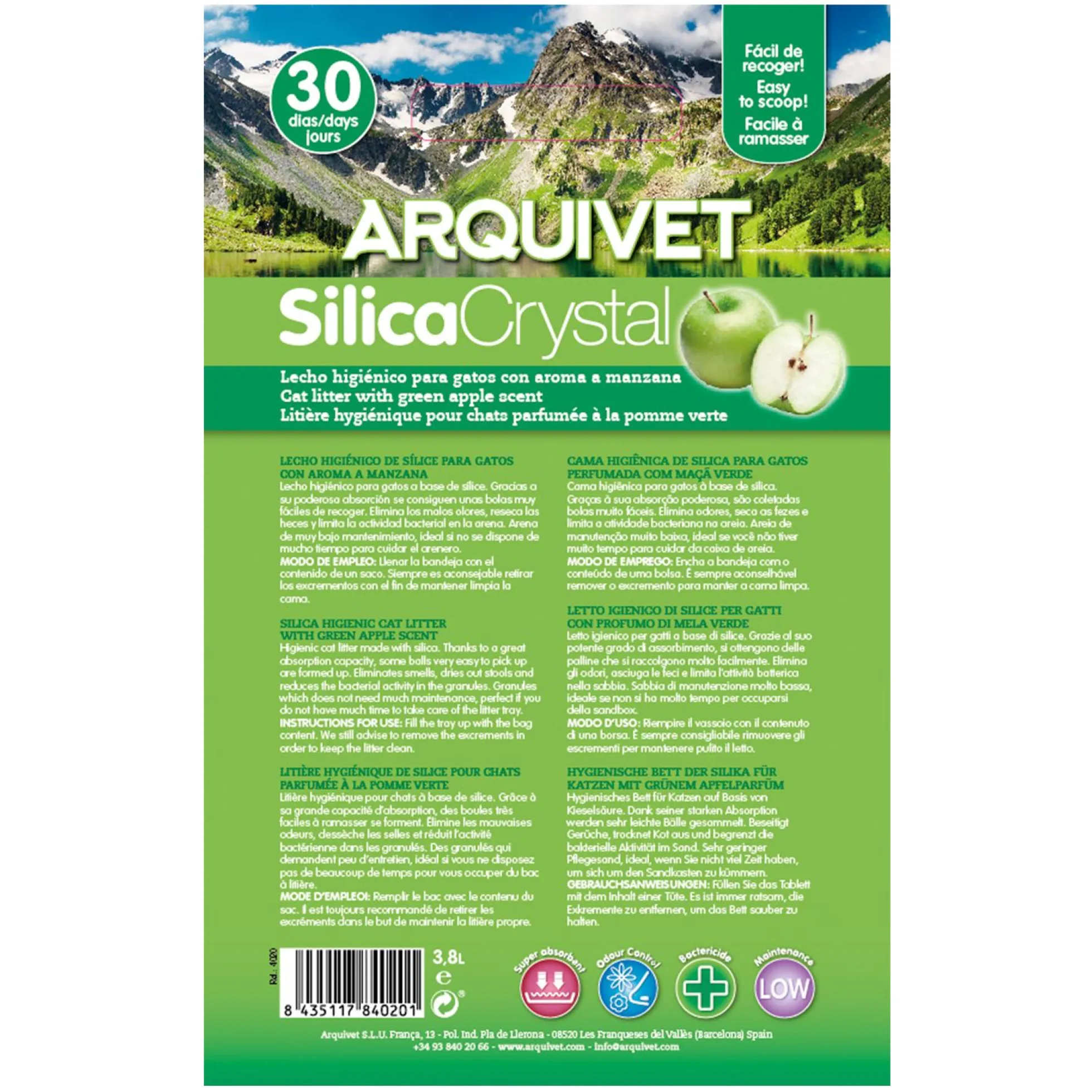 Arena de SilicaCrystal con Perfume de Manzana Verde Arquivet 3,8 L