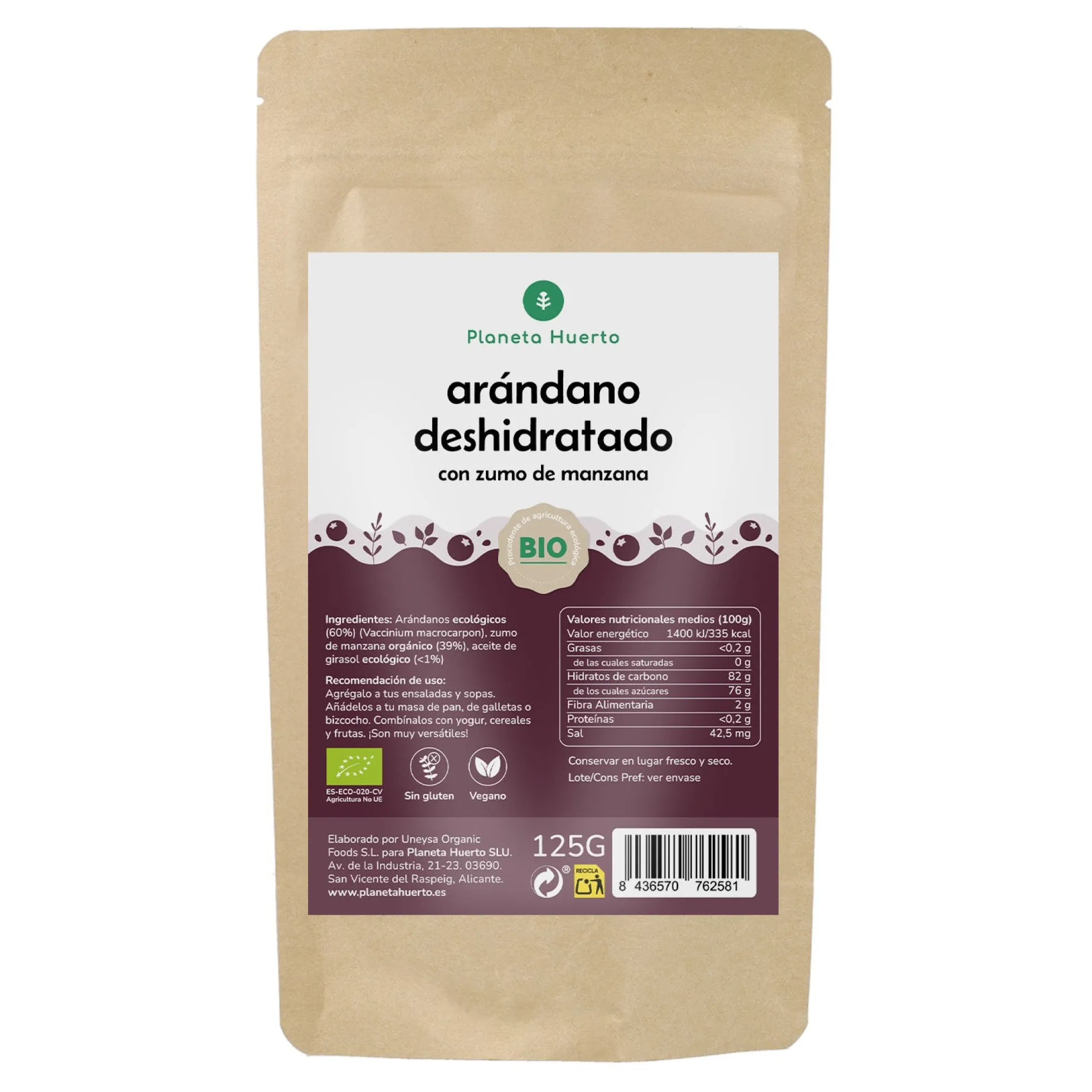 Arándano deshidratado ECO Planeta Huerto 125 g