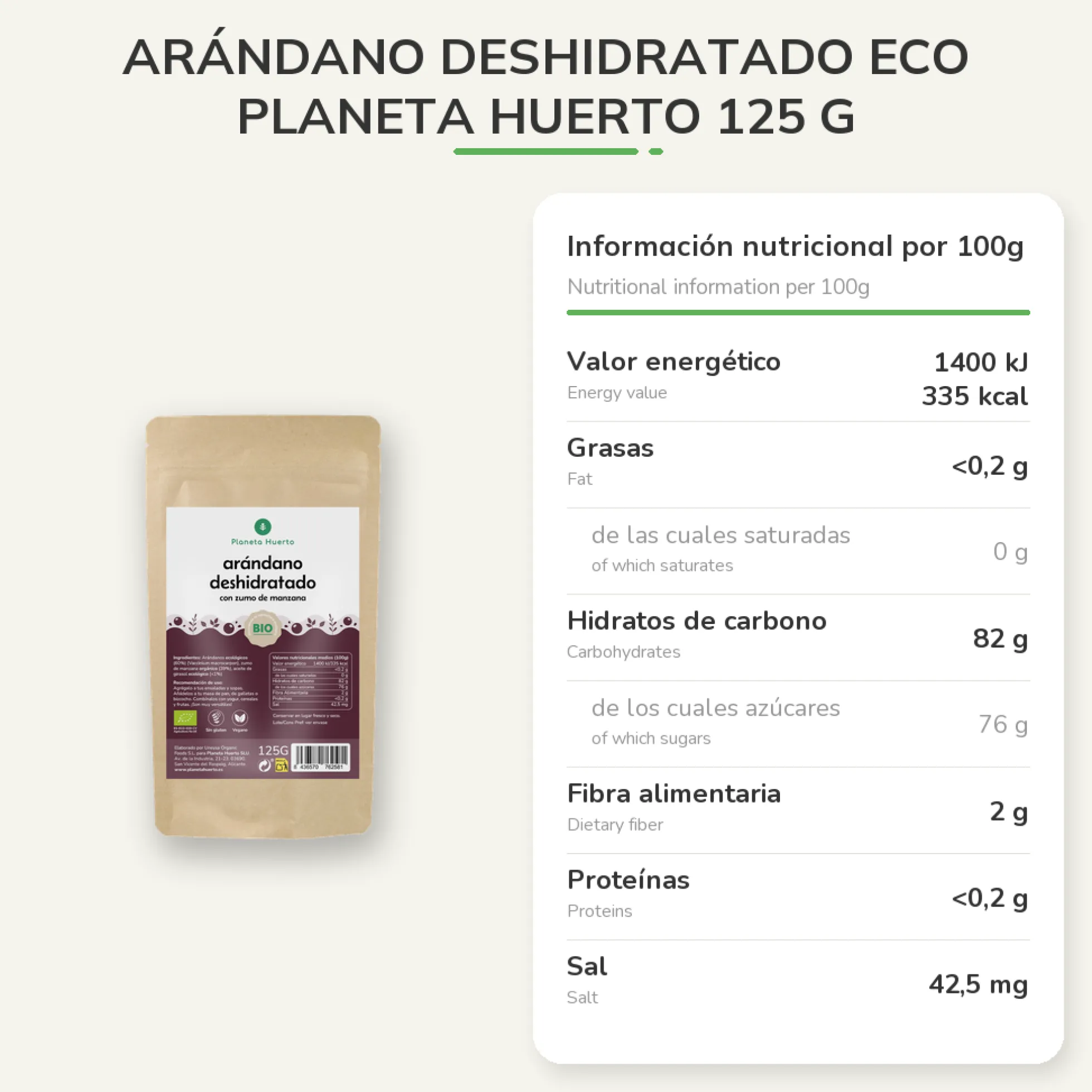 Arándano deshidratado ECO Planeta Huerto 125 g