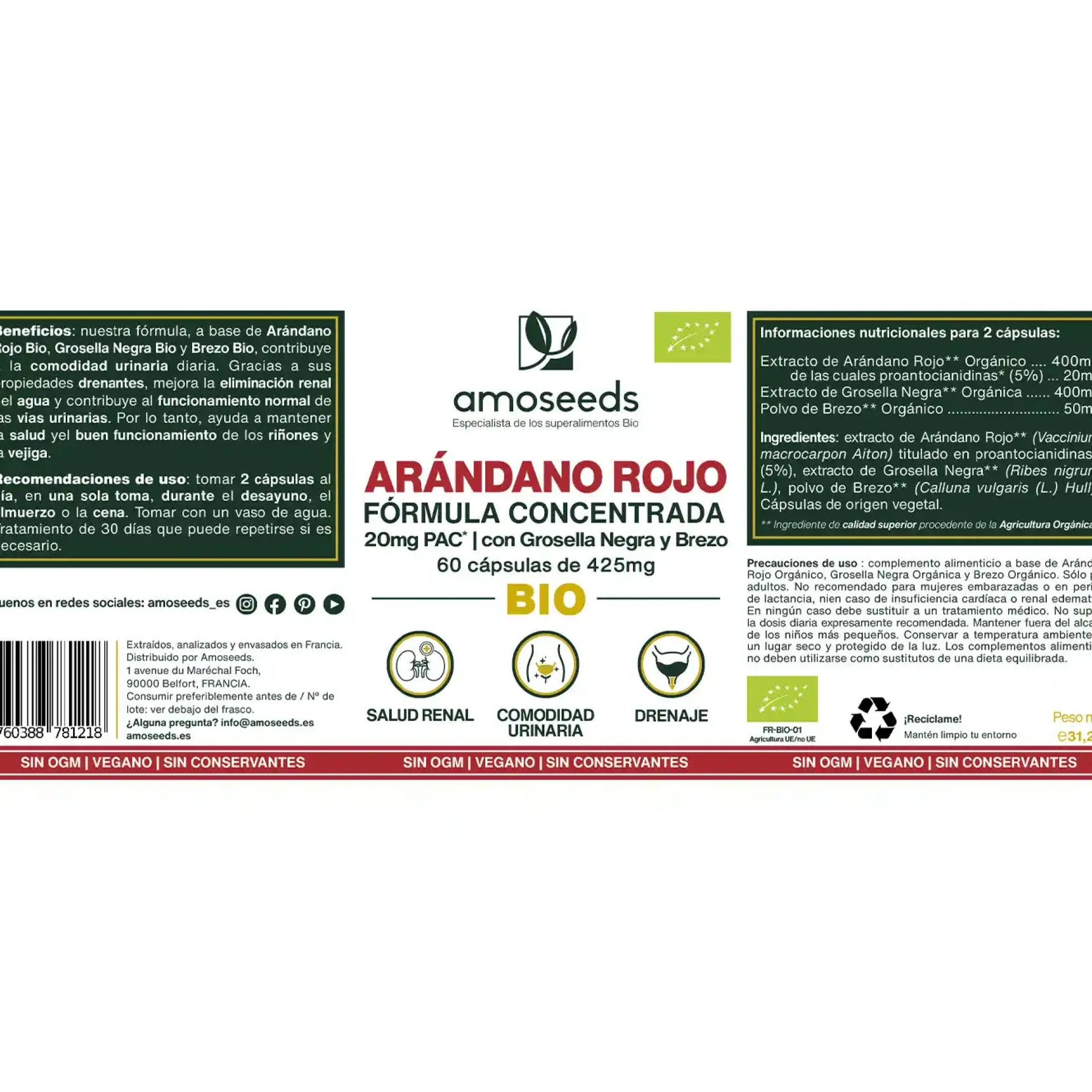 Arándano Rojo Bio, Fórmula Con Grosella Negra Y Brezo | 60 Cápsulas
