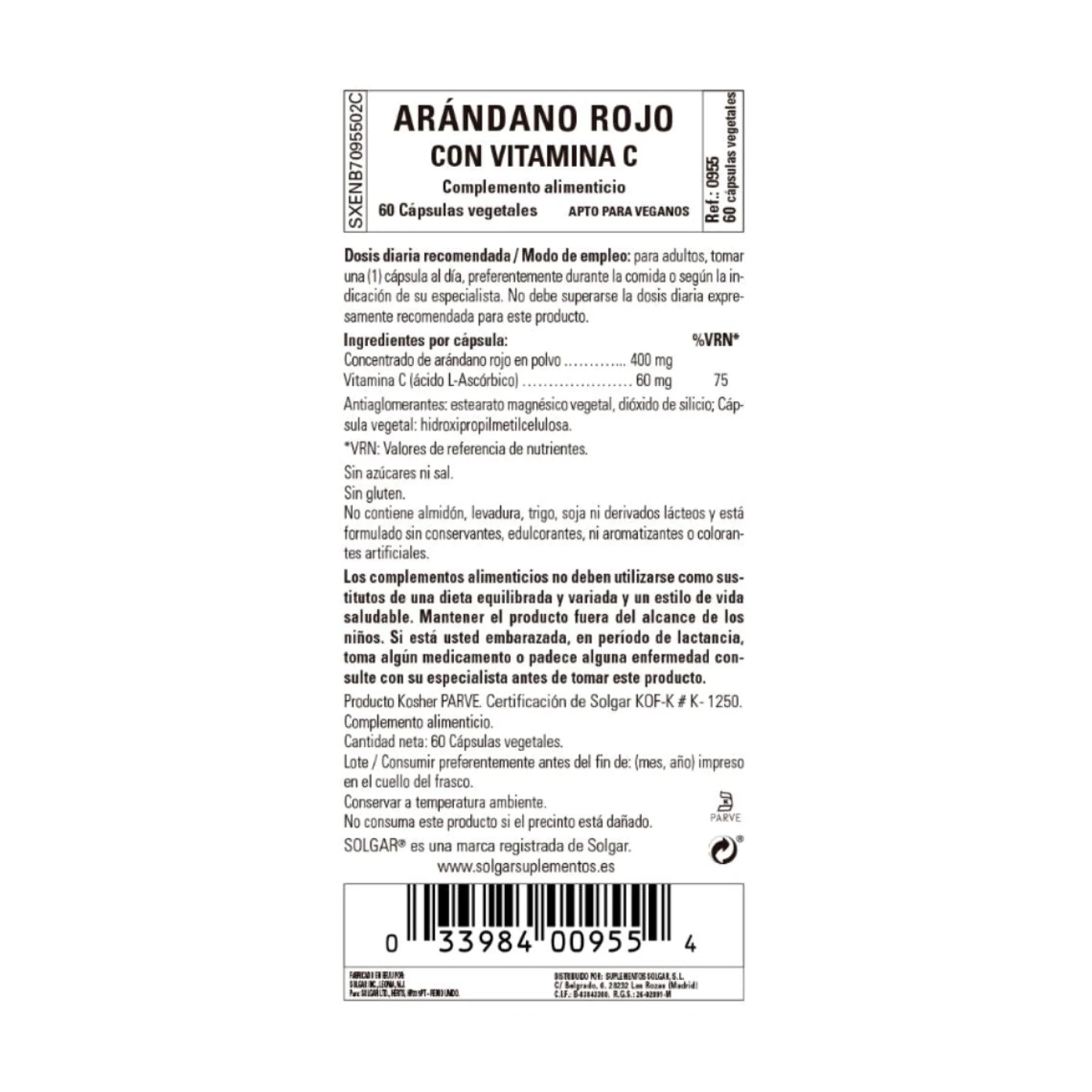 Arándano Rojo con Vitamina C – Solgar 60 cápsulas vegetales