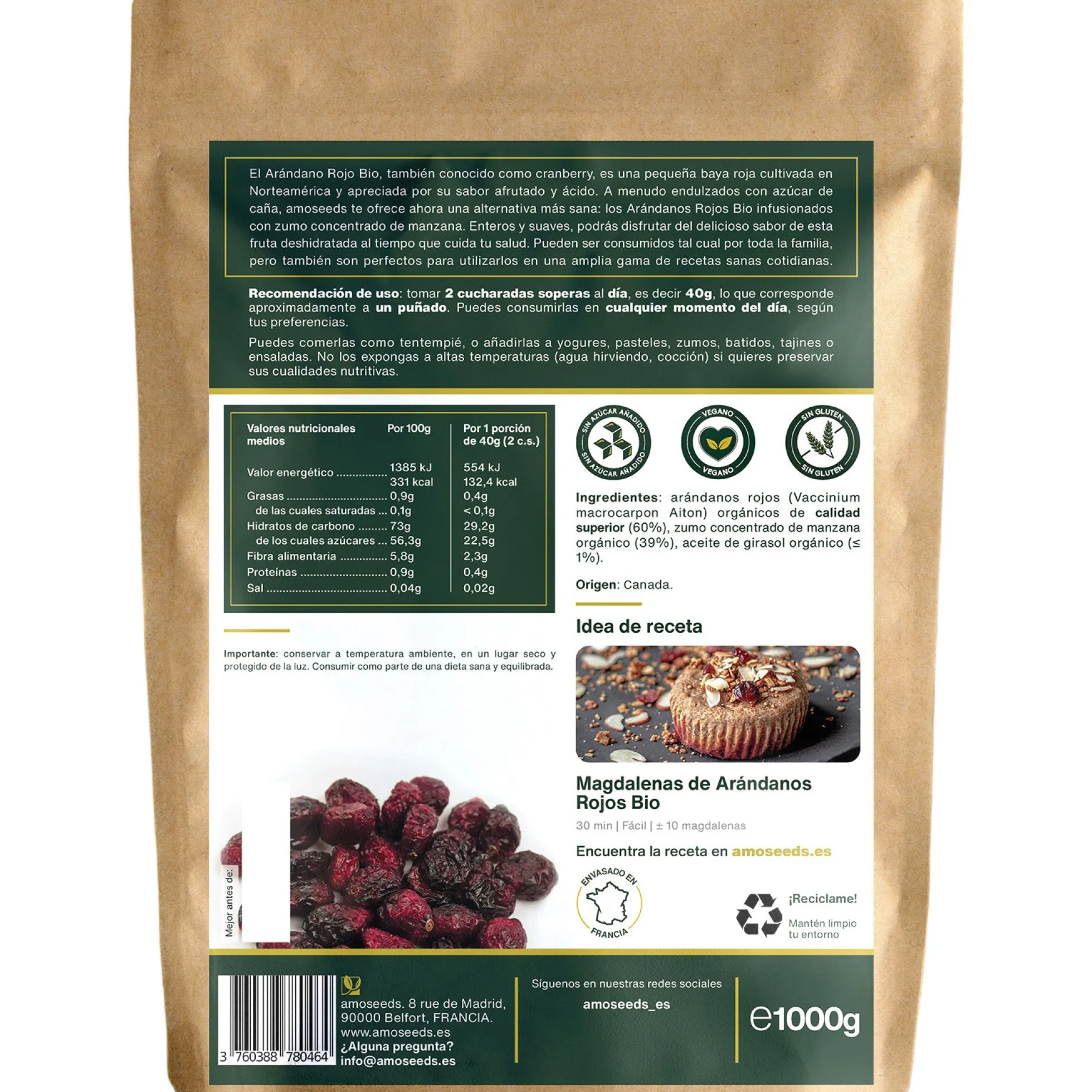 Arándanos Rojos Enteros Bio 1kg