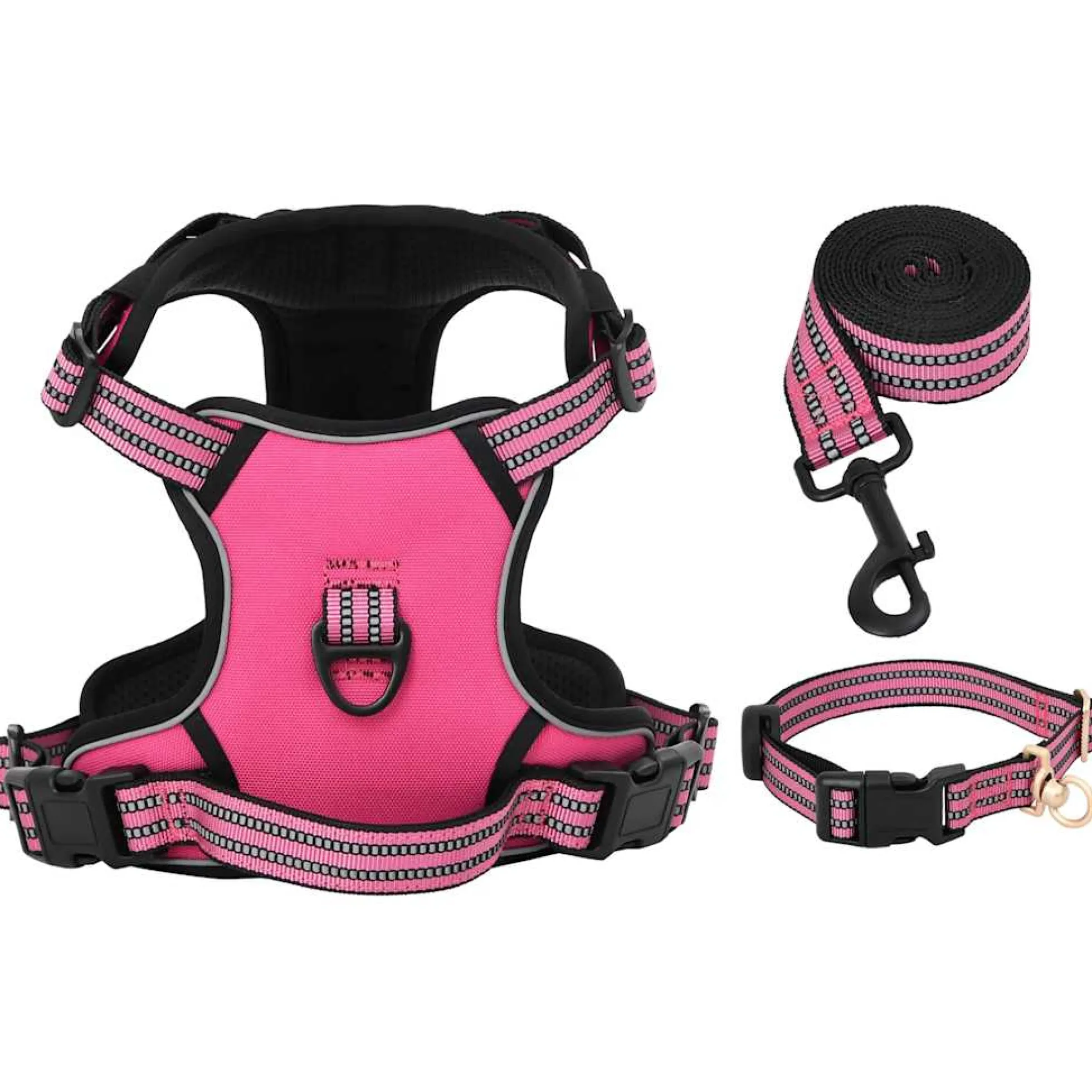 Arnés Para Perros Con Correa Y Collar Ajustable Rosa L