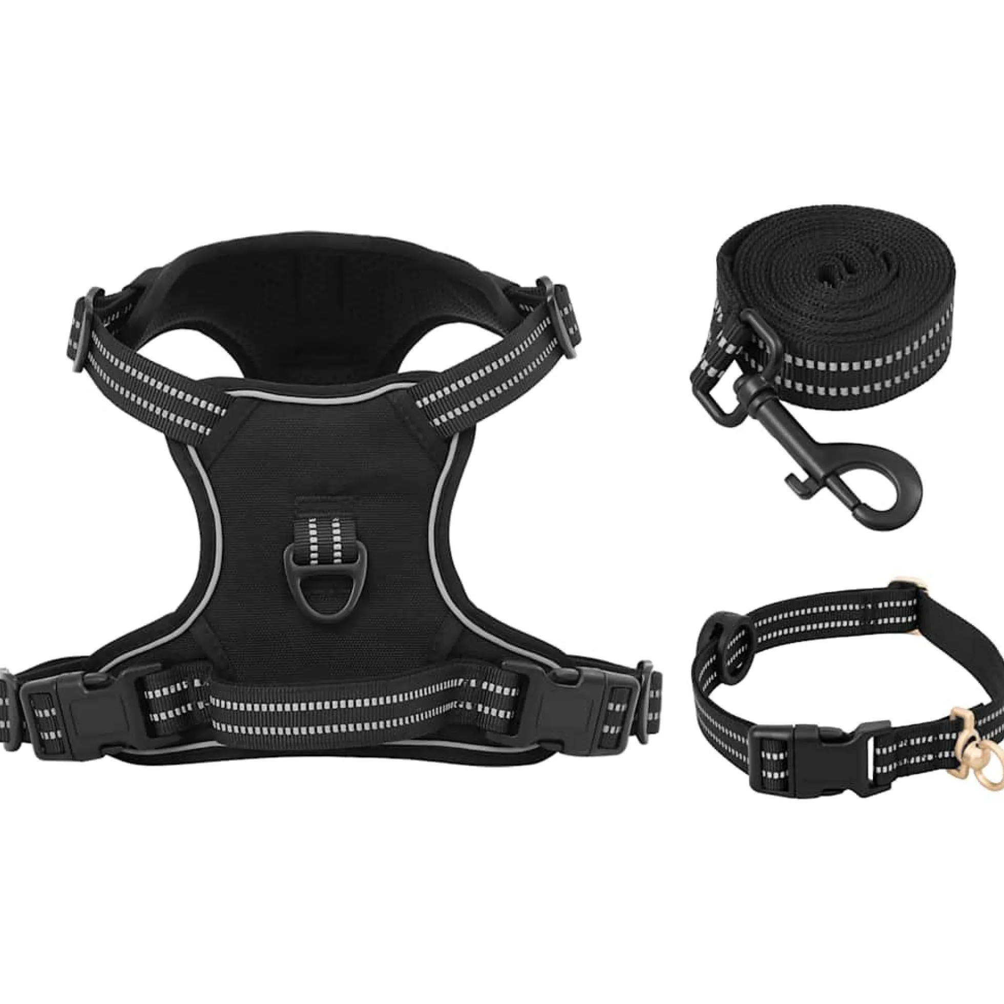 Arnés Para Perros Con Correa Y Collar Ajustable Negro M