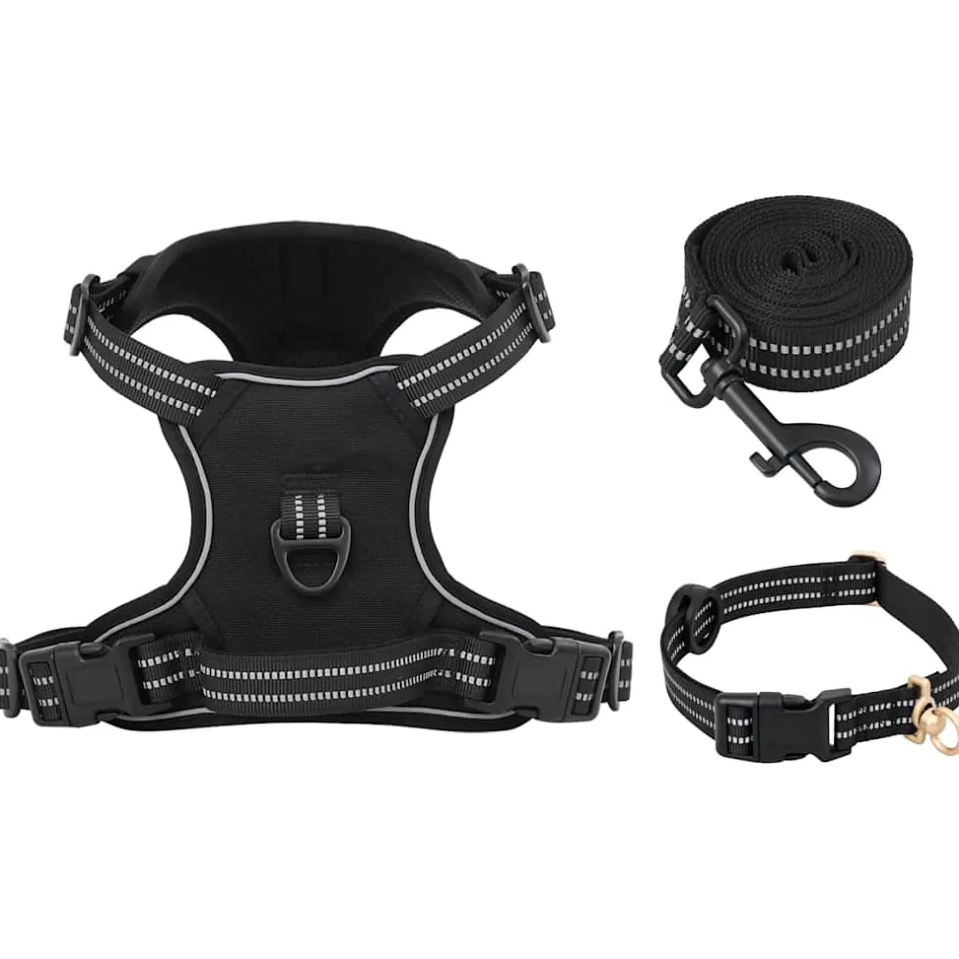 Arnés Para Perros Con Correa Y Collar Ajustable Negro Xl