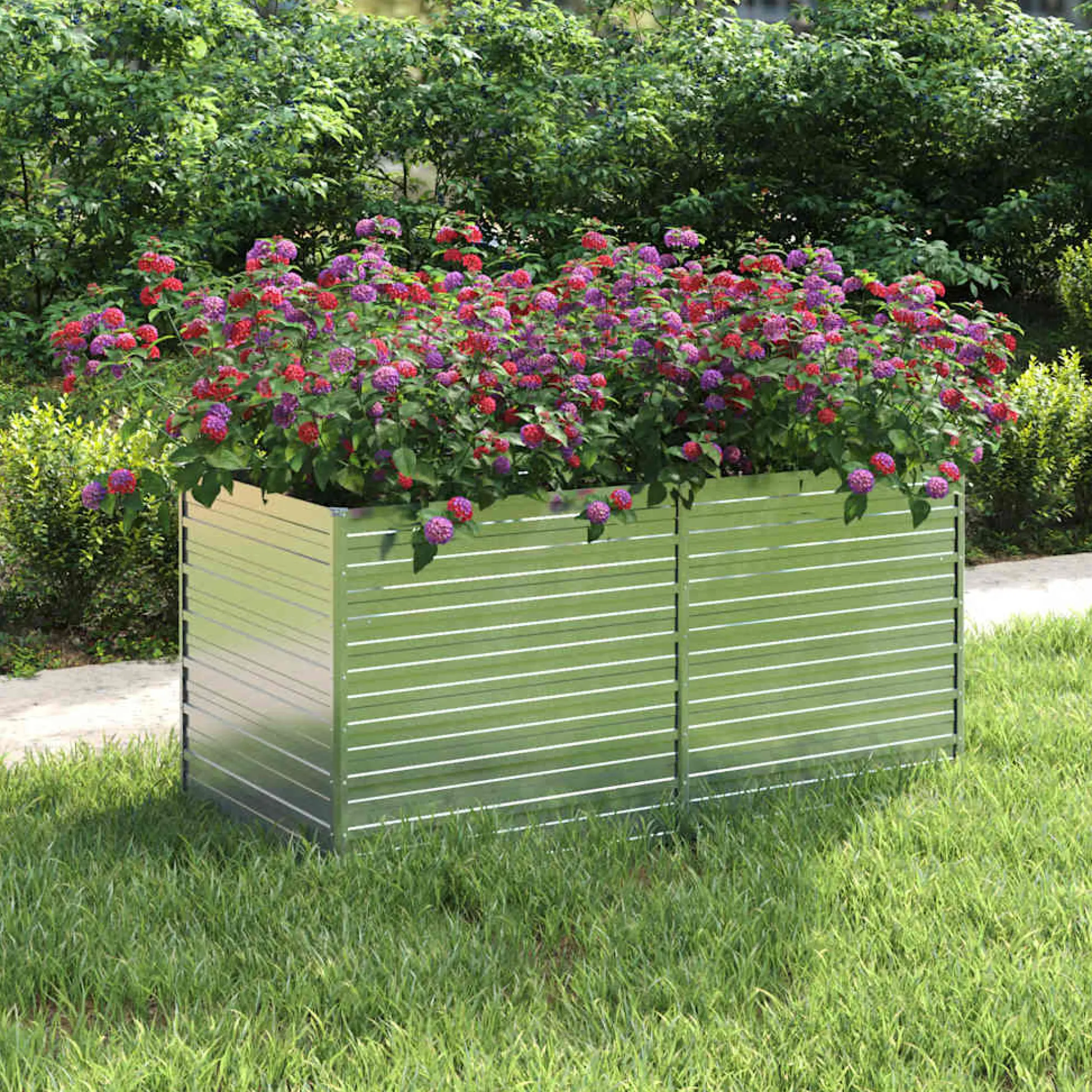 Arriate De Acero Galvanizado Plateado 160x80x77 Cm