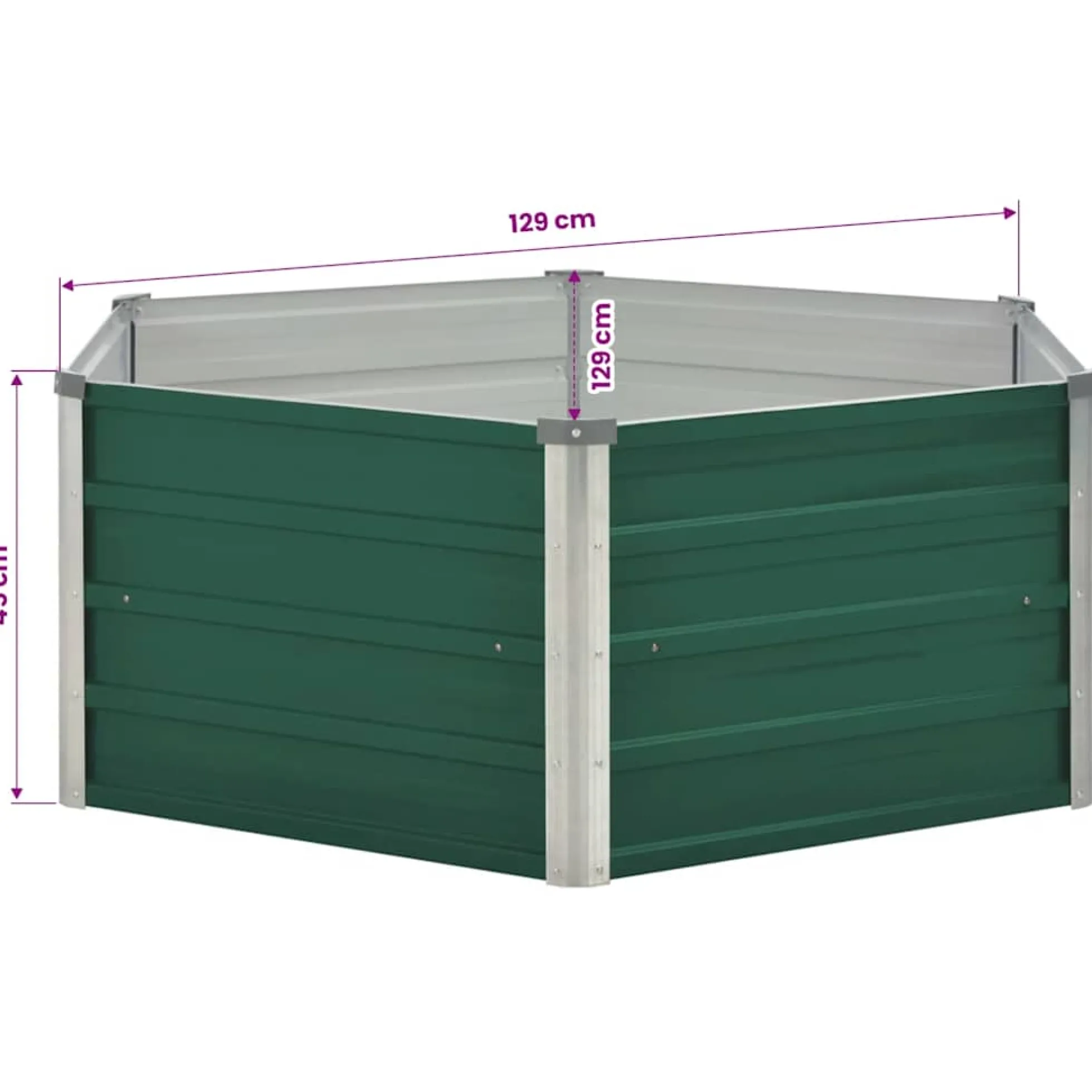 Arriate Elevado De Acero Galvanizado Verde 129x129x45 Cm