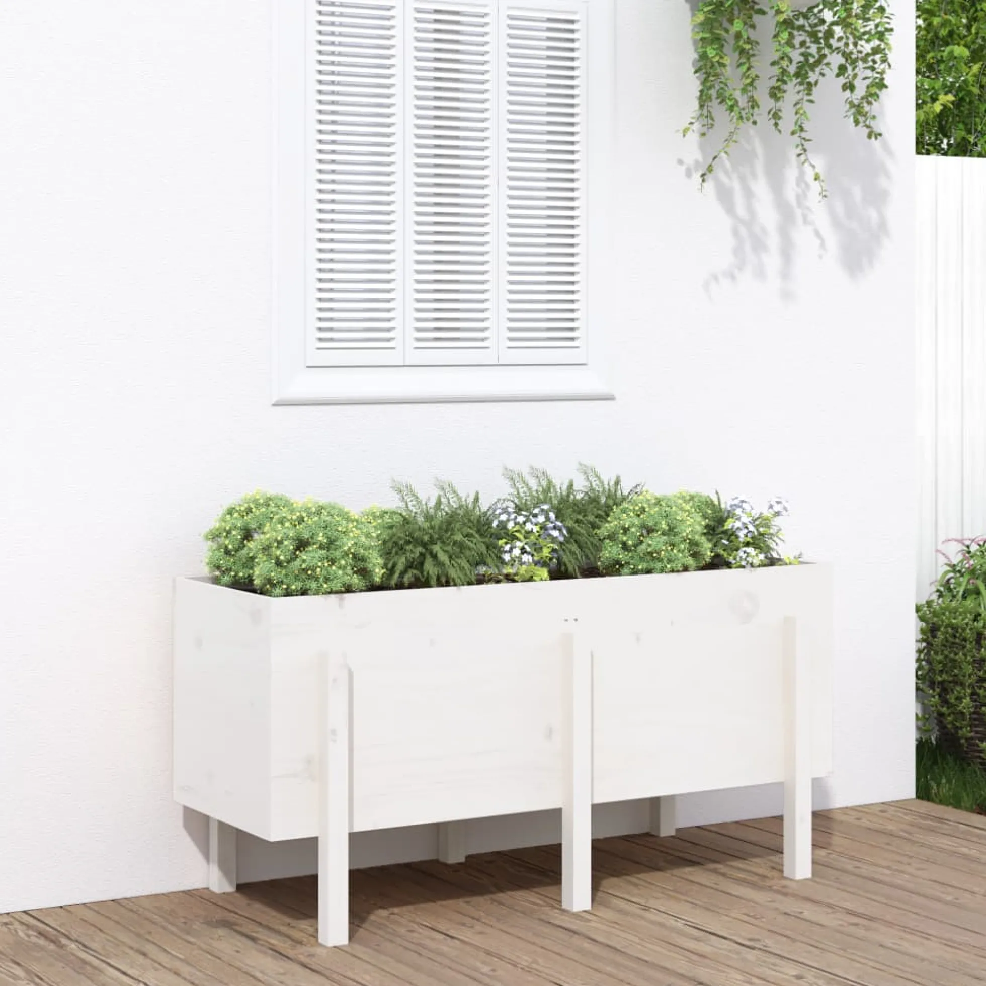 Arriate Elevado De Jardín Madera Maciza Pino Blanco 121x50x57cm