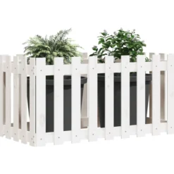 Arriate Elevado Jardín Con Valla Madera Pino Blanco 100x50x70cm