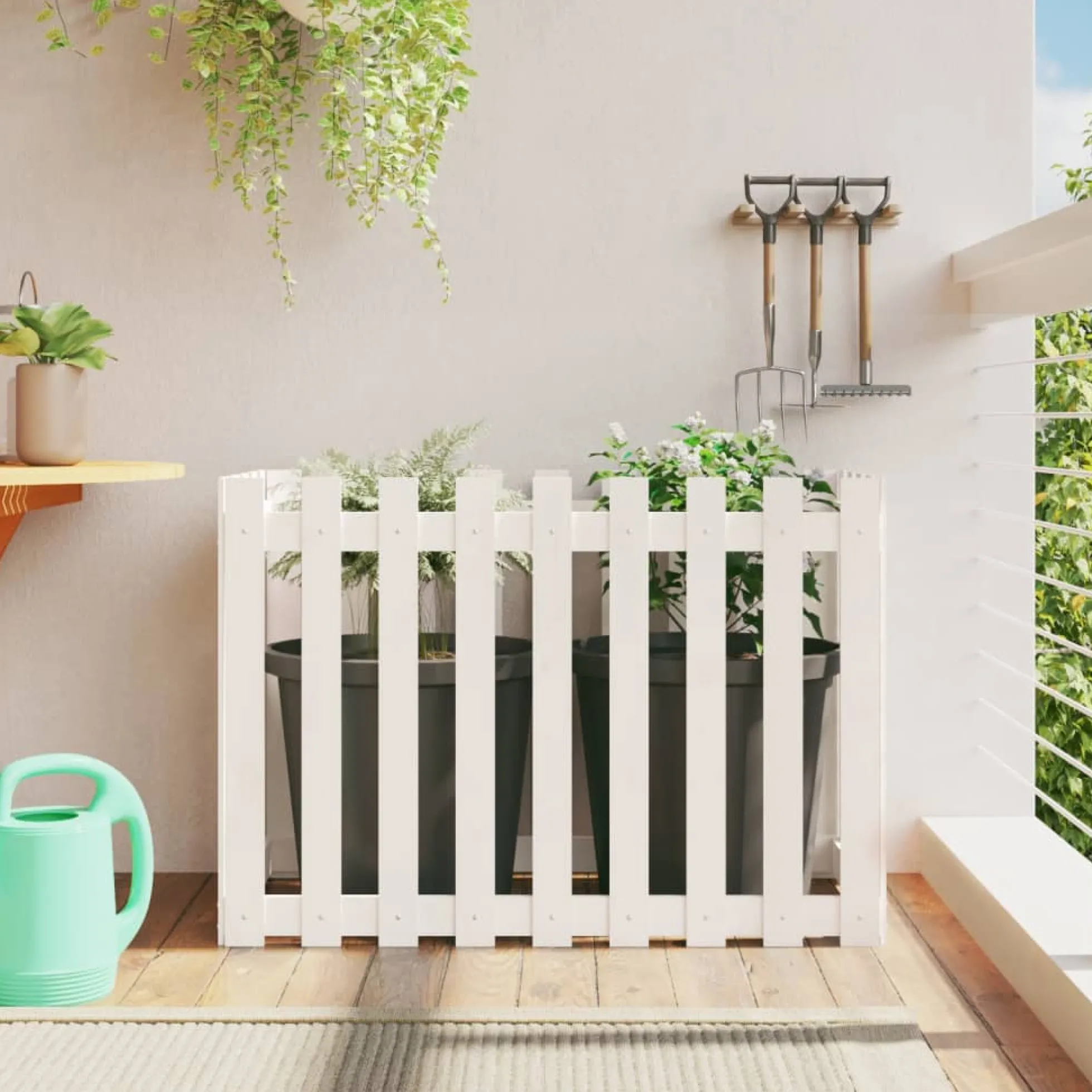 Arriate Elevado Jardín Con Valla Madera Pino Blanco 100x50x70cm