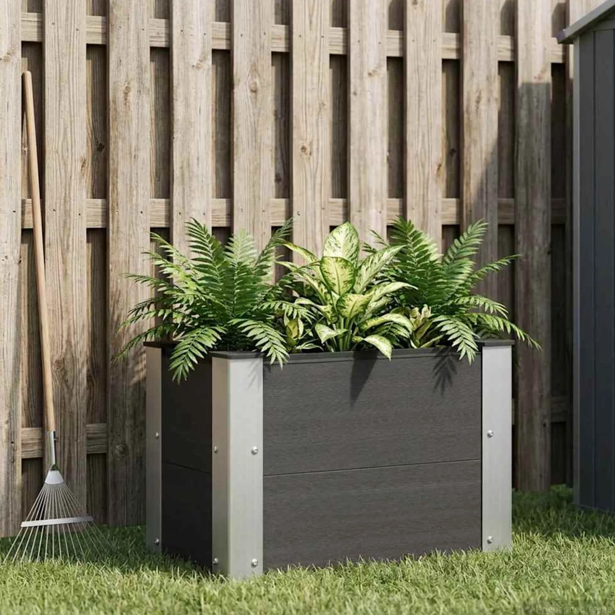 Arriate Elevado Negro 50 X 30 X 36 Cm Wpc Y Aluminio