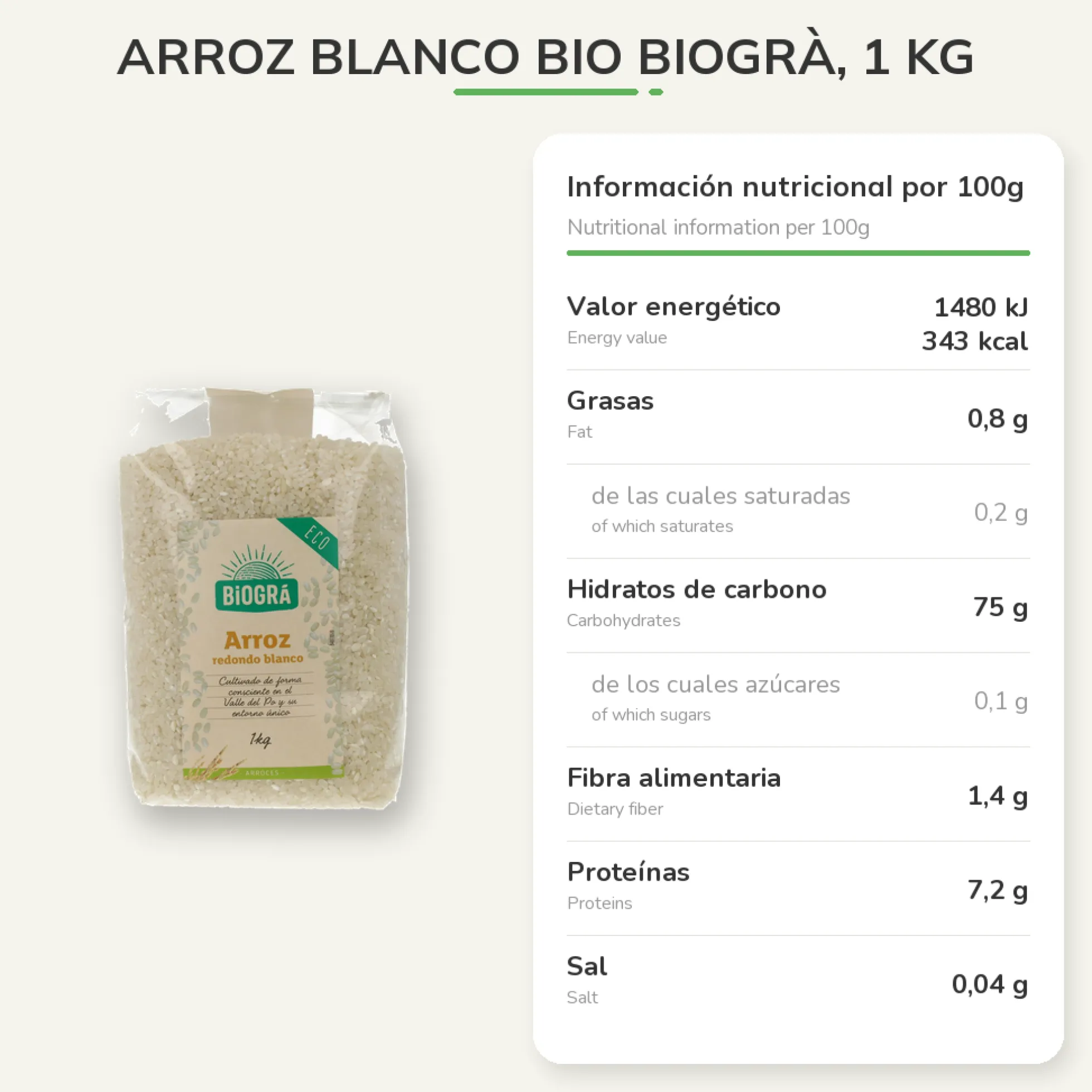 Arroz blanco BIO Biogrà, 1 Kg