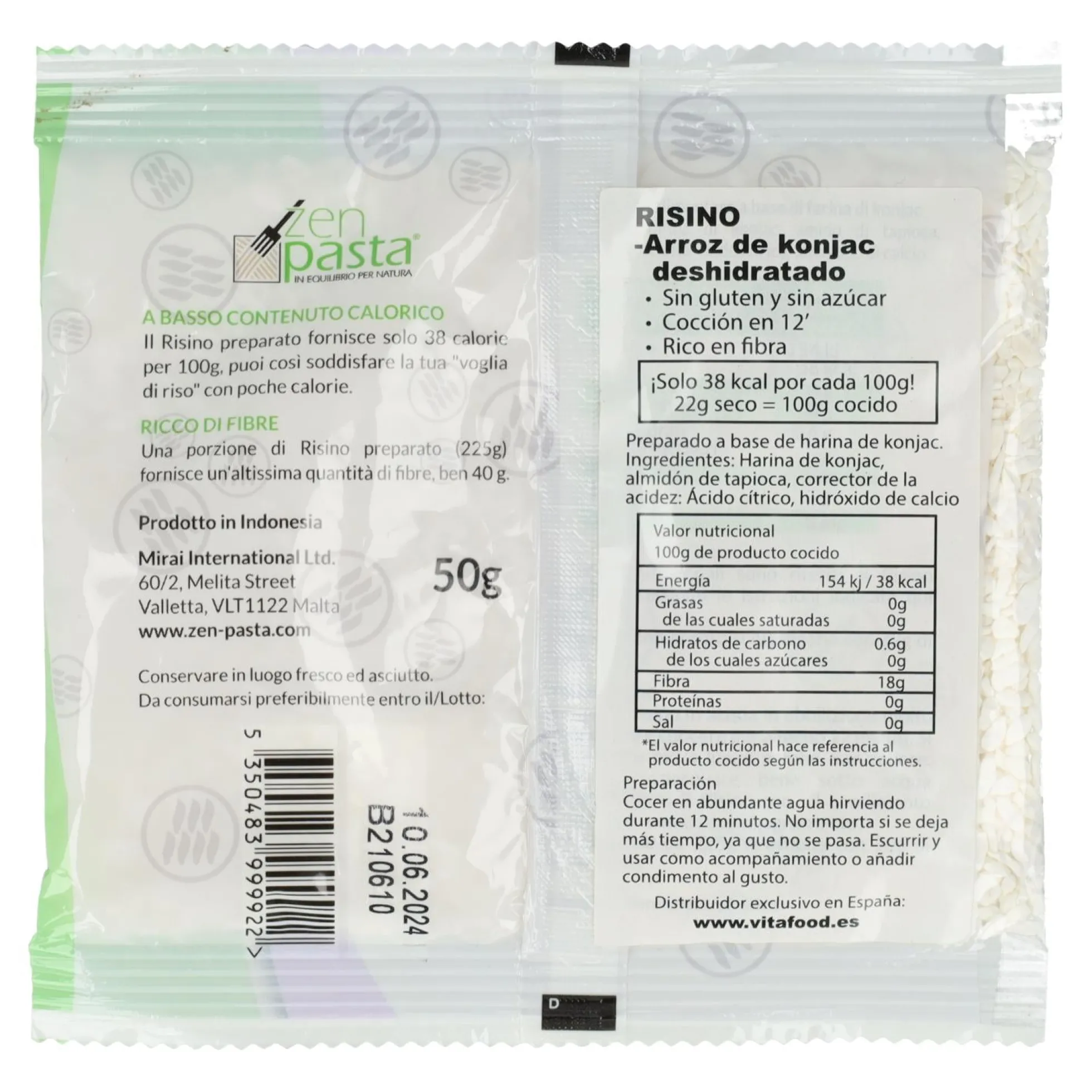 Arroz de Konjac Risino deshidratado Zen Pasta 50 g