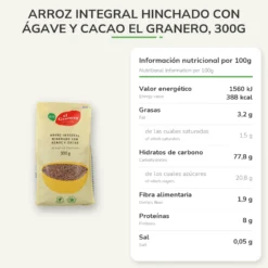 Arroz Integral Hinchado con Ágave y Cacao El Granero, 300g