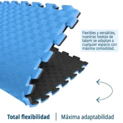 Artatami® Tatami Puzzle 1x1x20 mm Negro - Azul Pack Ahorro【16 Unidades】Gimnasios - Fitness - Pilates - Yoga