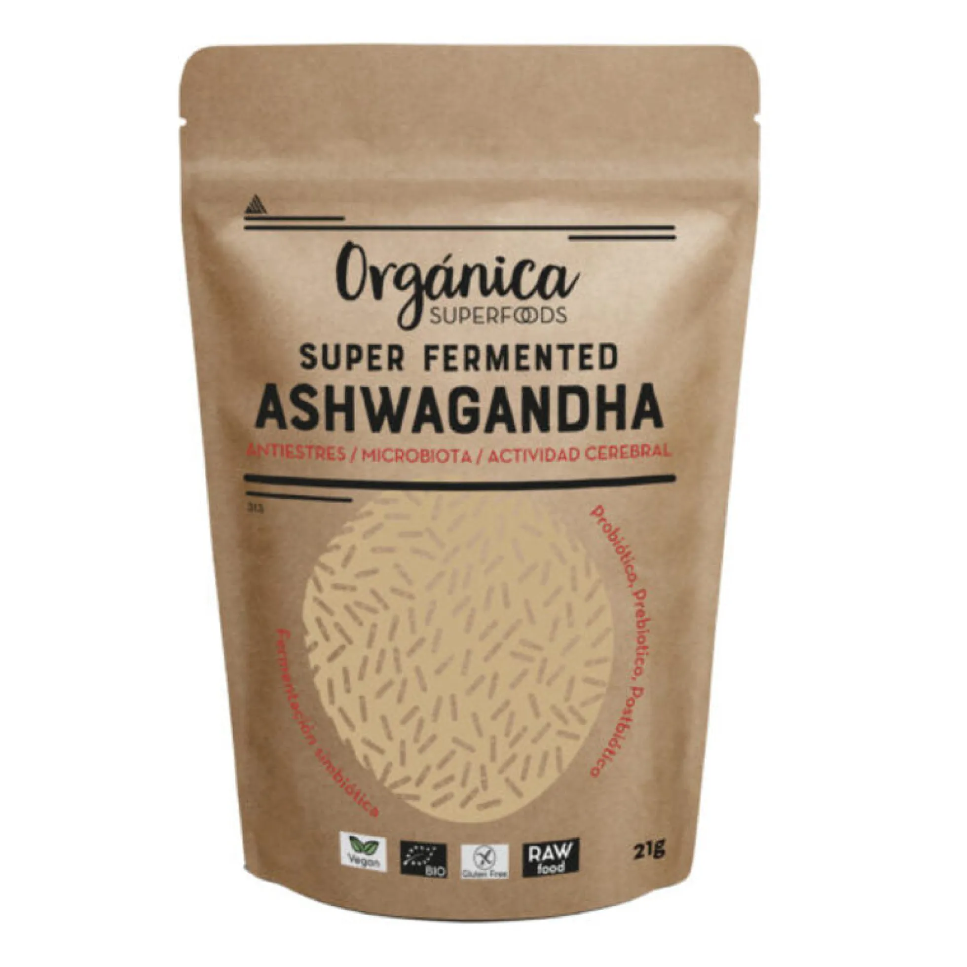 Ashwaganda Fermentada Bio -con Prebióticos, Probióticos, Postbióticos- 21g - Orgánica Superfoods