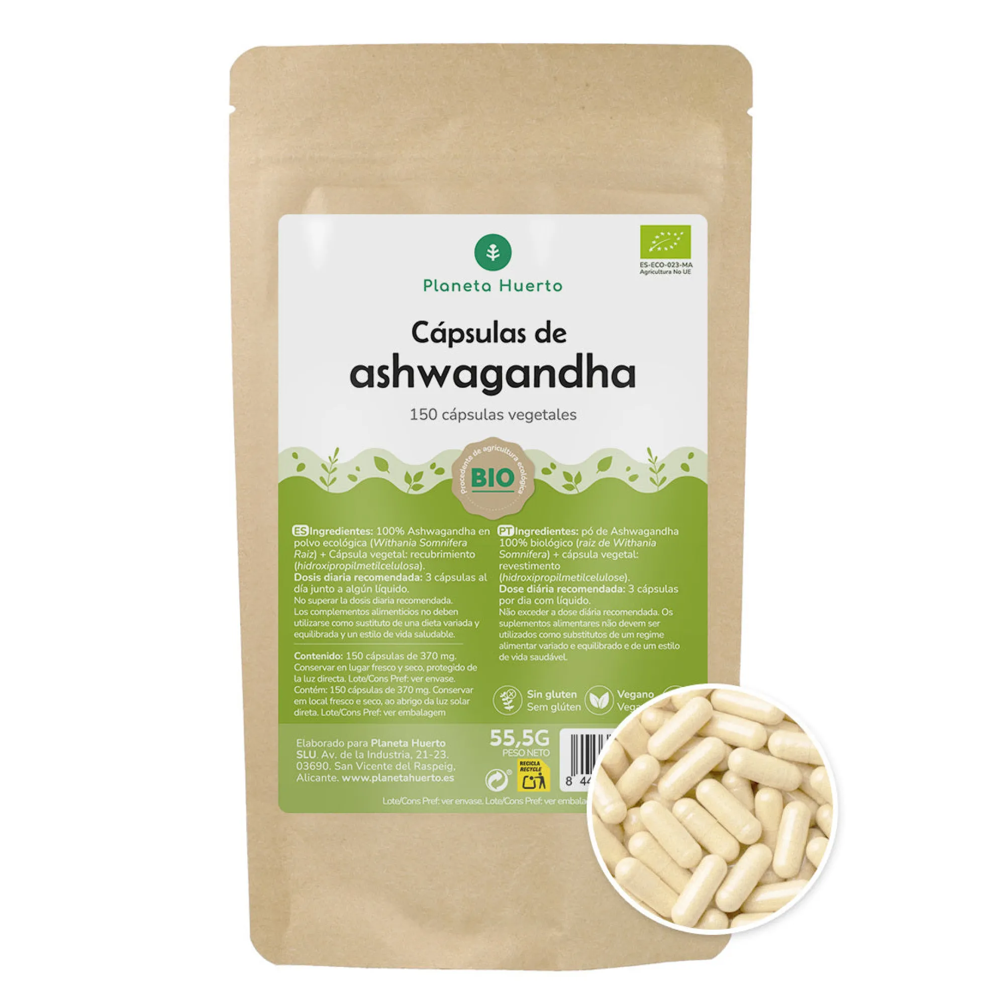 Ashwagandha BIO Planeta Huerto 150 cápsulas