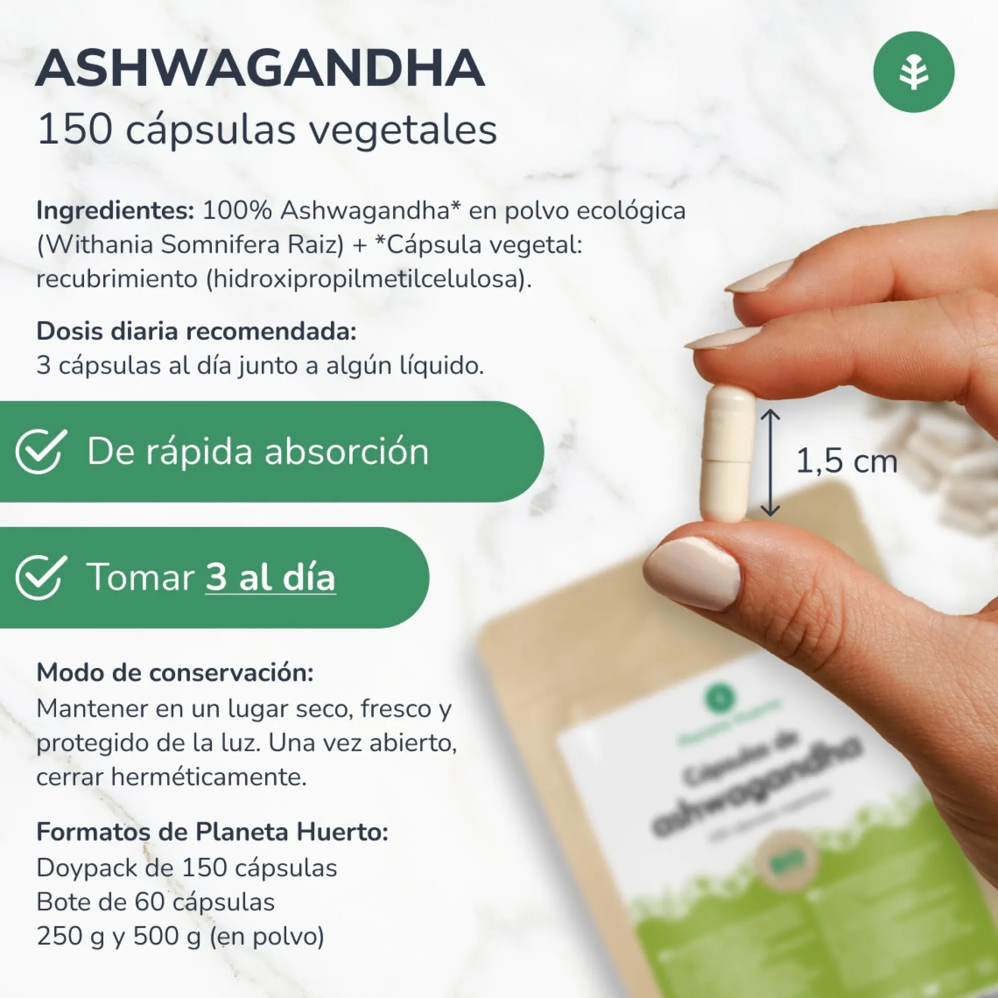 Ashwagandha BIO Planeta Huerto 150 cápsulas