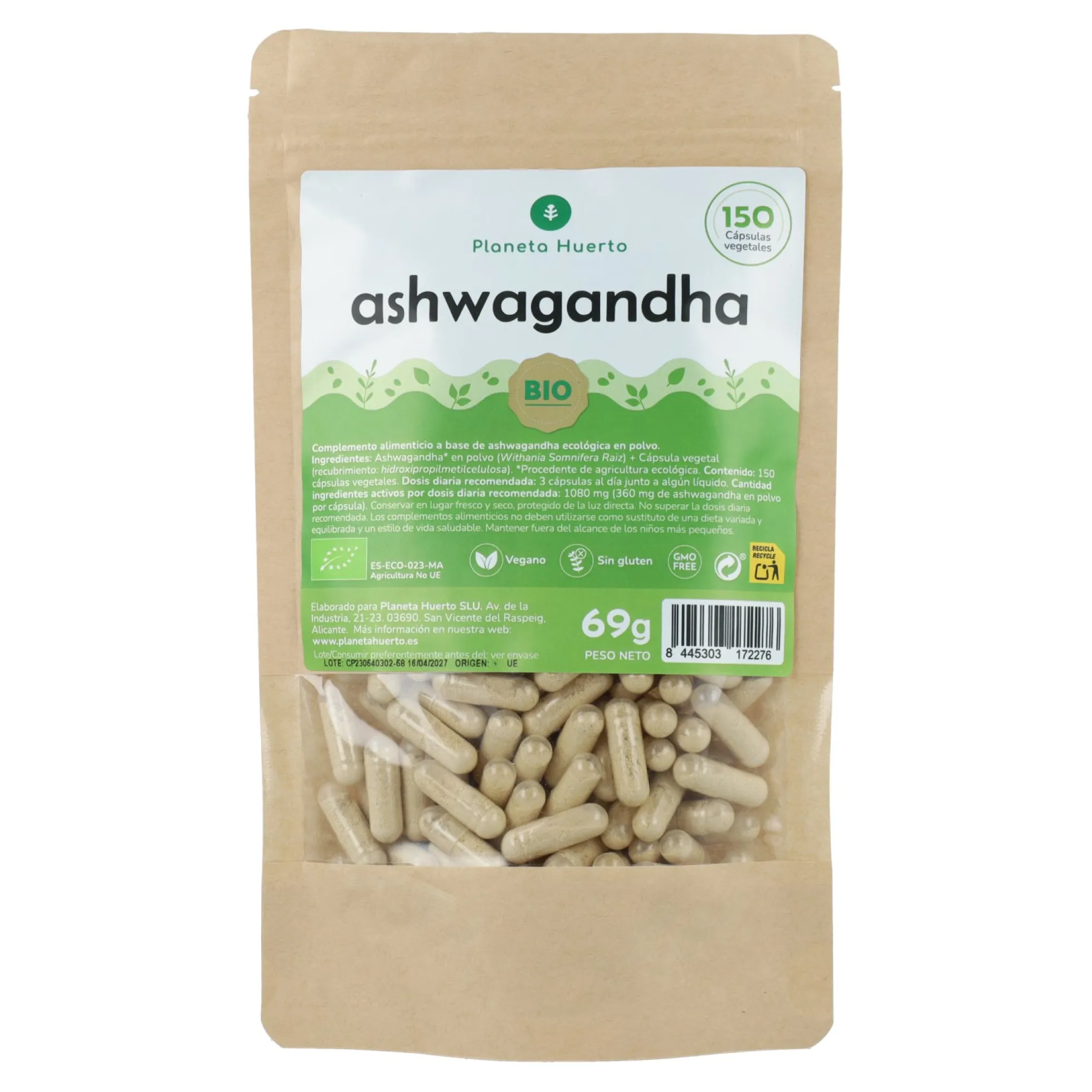 Ashwagandha BIO Planeta Huerto 150 cápsulas