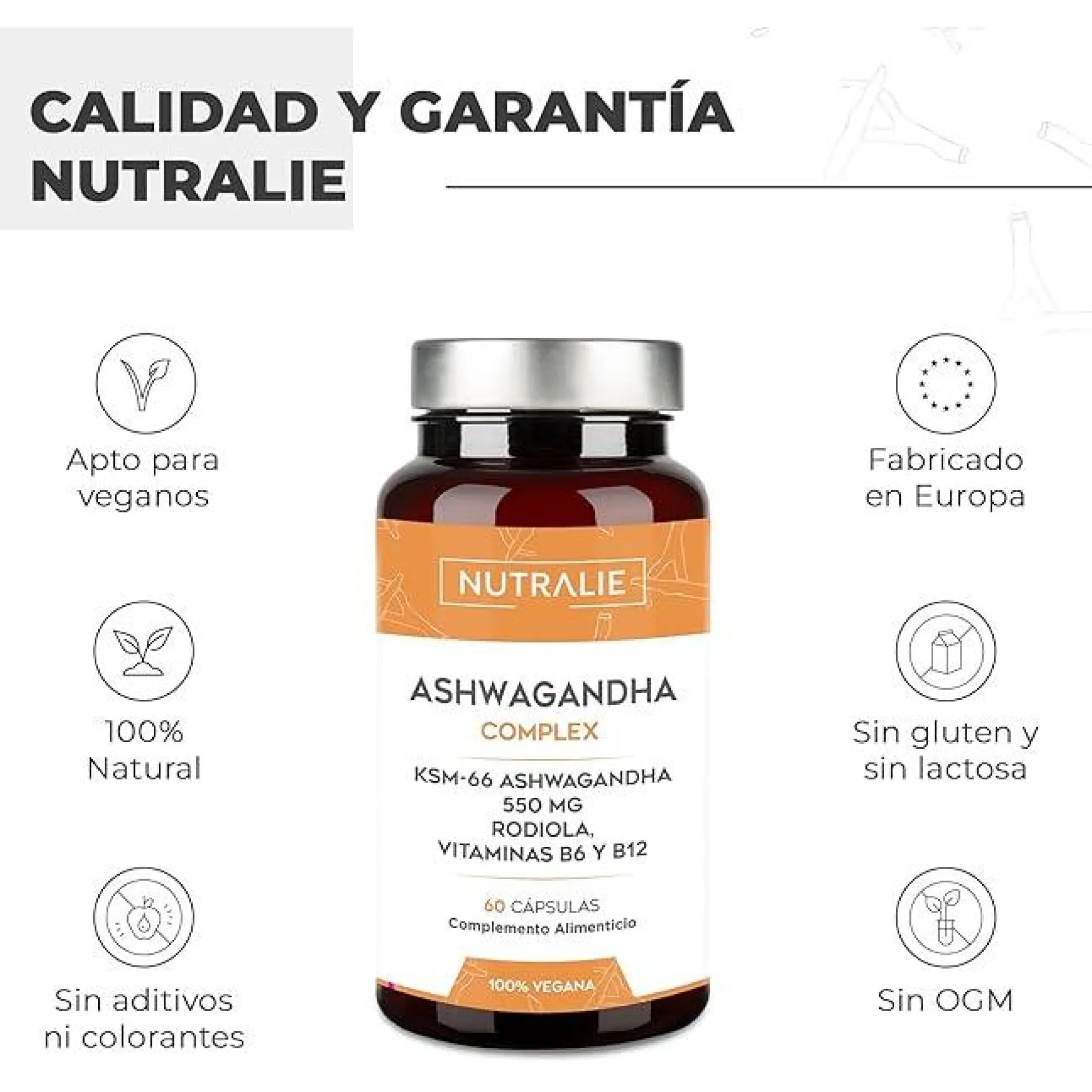 Ashwagandha con vitamina B6 y B12 Nutralie 60 Cápsulas
