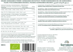 Ashwagandha En Polvo Bio - 500g | Superalimento Ecológico Vegano Para Batidos, Smoothies Y Zumos, Sin Azúcares Añadidos