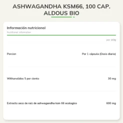 ASHWAGANDHA KSM66, 100 cap. Aldous Bio