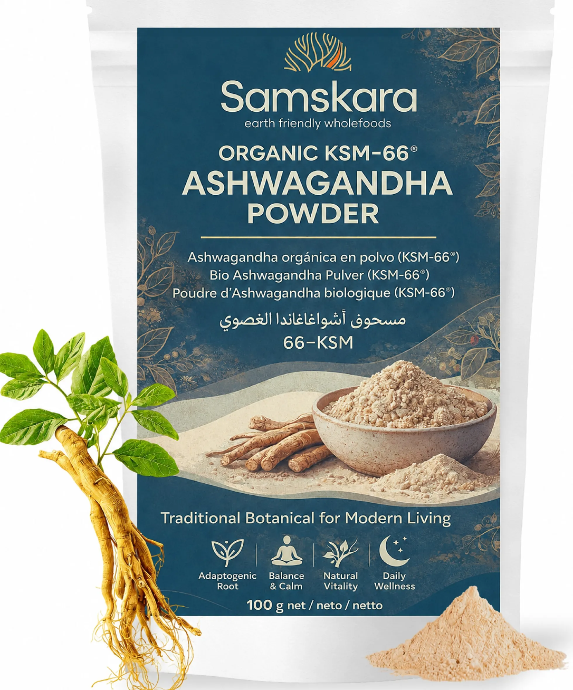 Ashwagandha Ksm-66 En Polvo Bio - 100g | Superalimento Ecológico Vegano Para Batidos, Smoothies Y Zumos