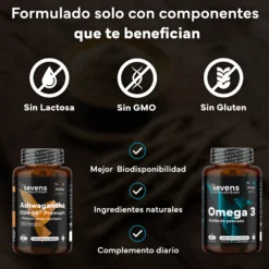 Ashwagandha Ksm-66® Pura + Omega 3 Premium Omegatex®. Sevens Nutrition. Equilibrio Mental, Energía Y Bienestar Integral