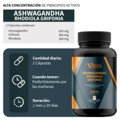 Ashwagandha Rhodiola Grifonia Vecos 100 Cápsulas | Estrés, Ánimo Y Equilibrio Diario | Con 5-htp