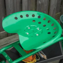 Asiento De Jardín Con Ruedas Bandeja De Herramientas Cesta Para Exterior Verde