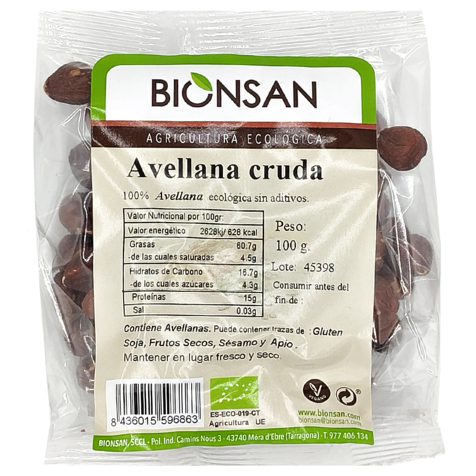 Avellanas Crudas Eco Bionsan Proximidad 100gr