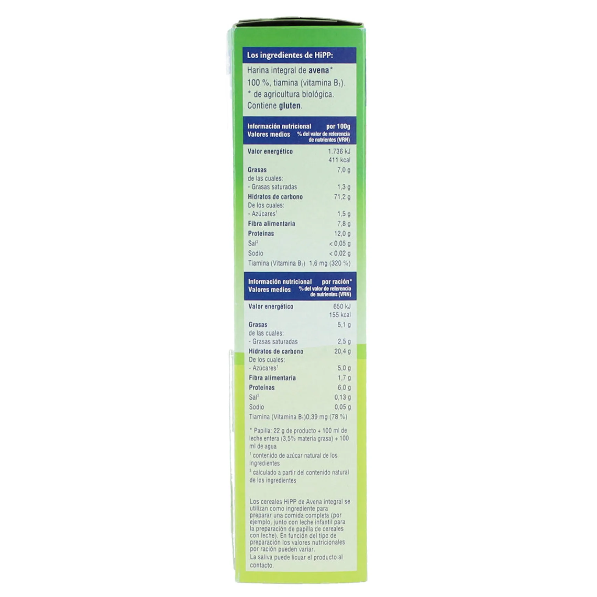 Avena 100% papilla de cereal BIO 200 g