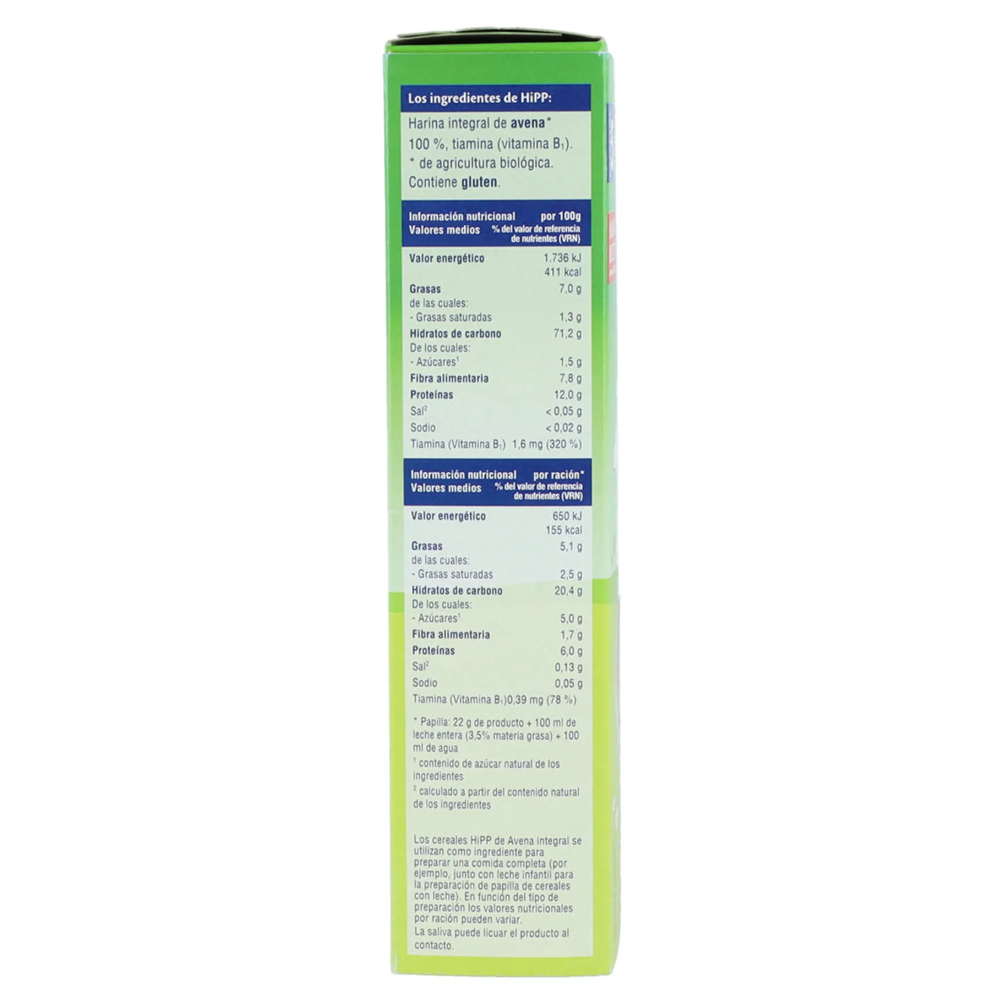 Avena 100% papilla de cereal BIO 200 g