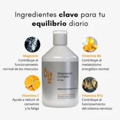 Avitz Magnesium Complex Líquido 500 Ml | Magnesio Bisglicinato + Vitaminas B6, B12 Y C
