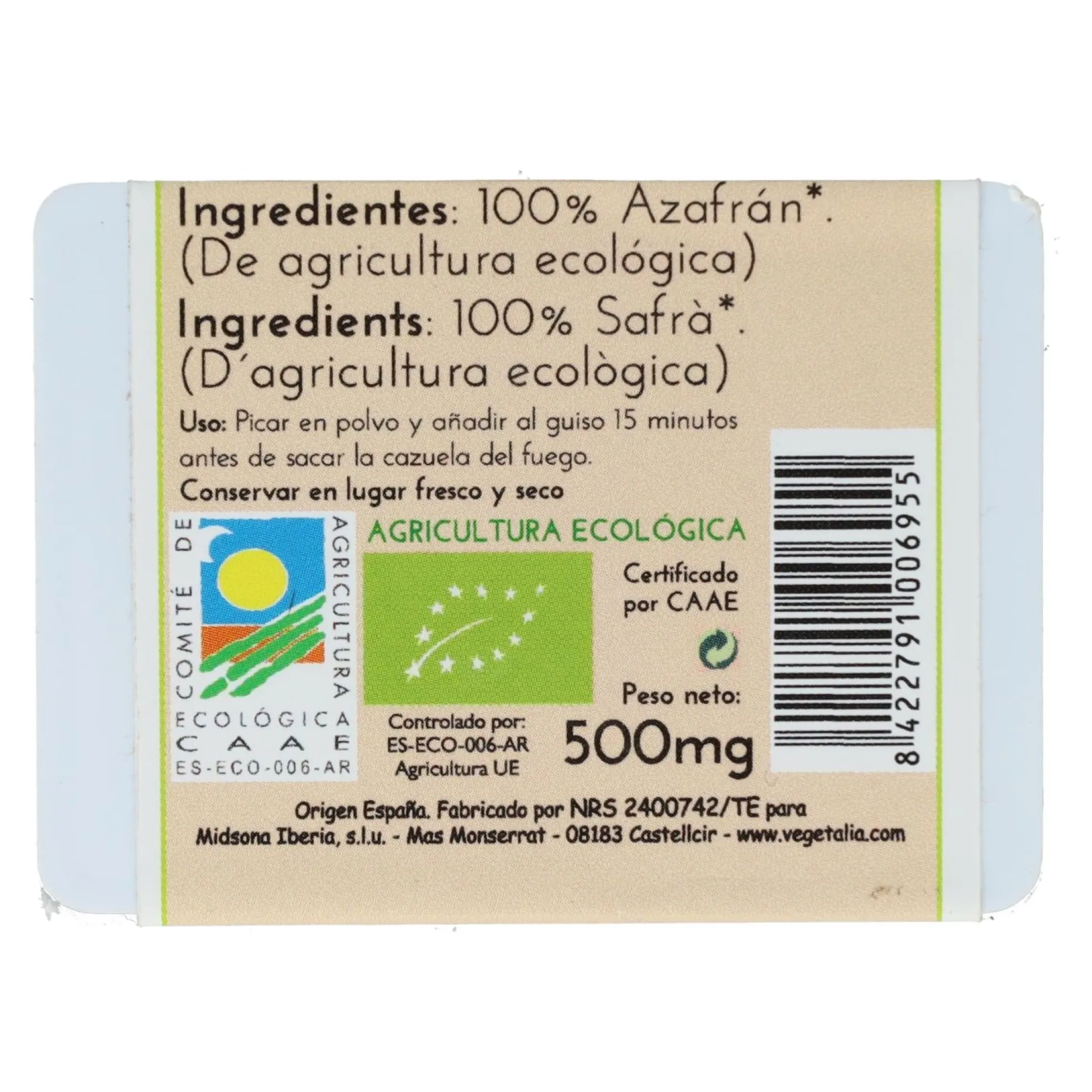 Azafrán Ecológico Vegetalia 0,5g