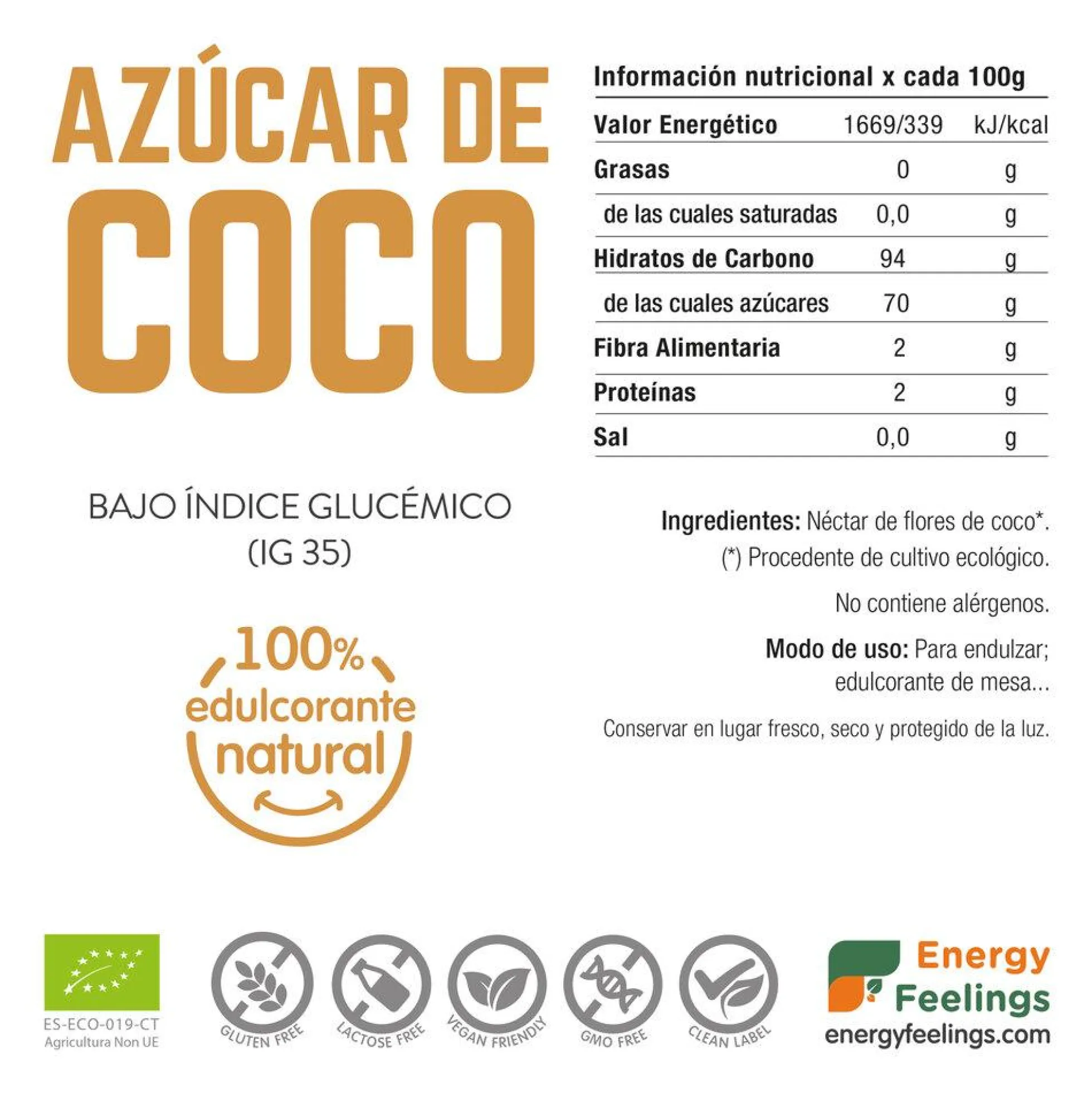 Azúcar de coco ECO Energy Feelings 500 g