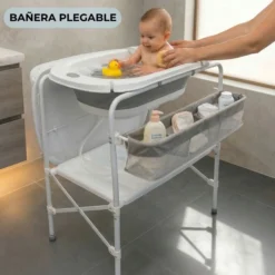 Bañera Bebé 5 En 1 Plegable Con Soporte, Cojín Antideslizante, Cambiador, Gris Pro Bathby