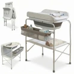 Bañera Bebé 5 En 1 Plegable Con Soporte, Cojín Antideslizante, Cambiador, Gris Pro Bathby