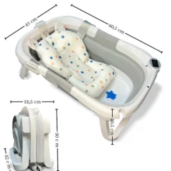 Bañera Bebé Plegable Con Termómetro, Cojín Antideslizante, Patas Antideslizantes, Gris Oasis Bathby