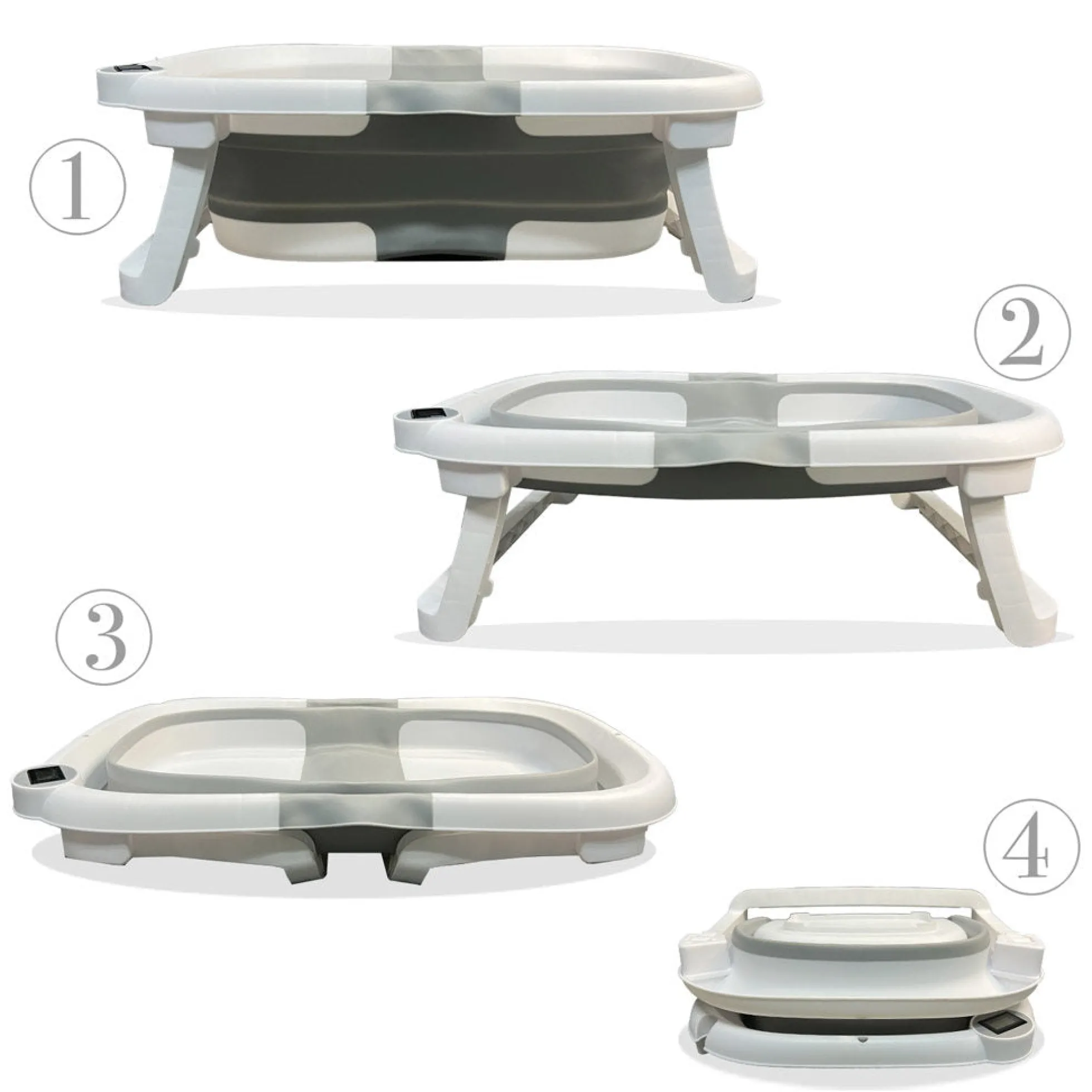 Bañera Bebé Plegable Con Termómetro, Cojín Antideslizante, Patas Antideslizantes, Gris Oasis Bathby